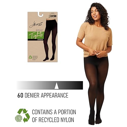 Hanes EcoSmart Womens Opaque Tights, Same to Waist, Sheer Toe, Black3