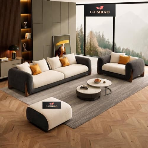 Image of Classic 3+1= 4 Seater with Footrest Seater Sofa Set Luxury Chesterfield Modern Fahionalable Sleeper Sofa for Living Room, Dining Room, (Dark Grey & Beige)