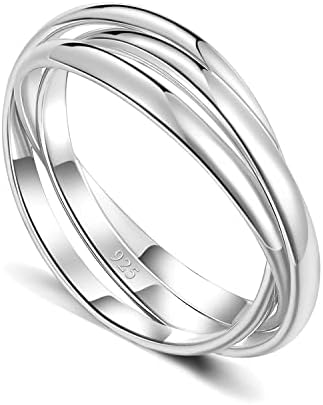 MINDDHA White Gold over Sterling Silver Rings- Interlocking Silver Rings- Triple Row Ring - Christmas, Valentines, Birthday, Women's Day, Mothers Day Gifts - 2mm Band Size 10