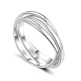 MINDDHA White Gold over Sterling Silver Rings- Interlocking Silver Rings- Triple Row Ring - Christma