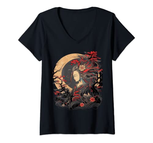Womens Ancient Japanese Deity Amaterasu Shinto Sun Goddess V-Neck T-Shirt