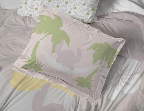 Image of Disney Lilo and Stitch Twin Comforter Set 5 Piece Bedding for Girls, Beige | Bed in a Bag, Comforter Sheets Sham Pillowcase, Official Product, Soft Microfiber, Machine Washable, Easy Care, Girls Gift