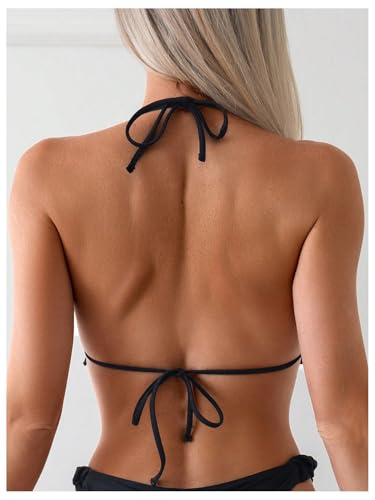 SOLY HUX Women's Halter Bikini Tops Frill Trim Triangle Bathing Suit Swimsuit Tops2