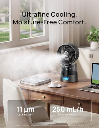 Image of DREO TurboCool Misting Fan 516S, 5℉ Drop Cooling Fans that Blow Cold Air | 150+30 Omni-directional Oscillating, Evaporative air cooler, 26 ft /s, Ultrafine Mist, 20dB, Remote & APP Control, Grey
