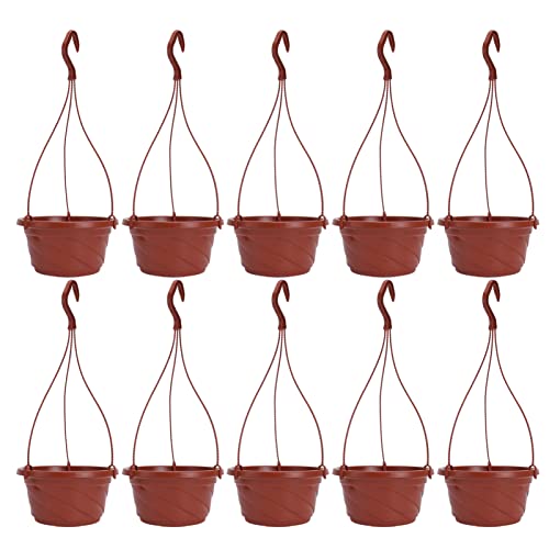 Yardwe Plastic Hanging Flower Plant Holders Pots Hanging Fence Railing Wall Planter Plant Containers For Outdoor Indoor Balcony Garden Decoration 10 Sets Coffee #TOP7