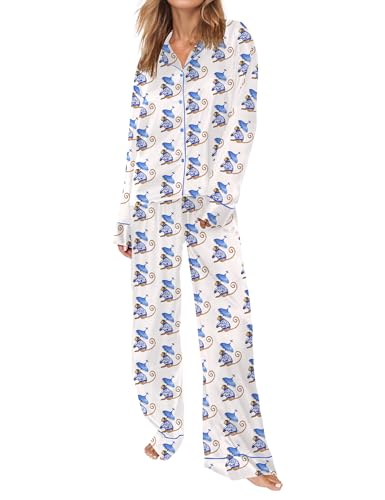 Image of SHESHOW Satin Pajamas Set for Women Set Long Sleeve Button Down Pjs Sets 2 Piece Loungewear Animal Sleepwear XS-XXL