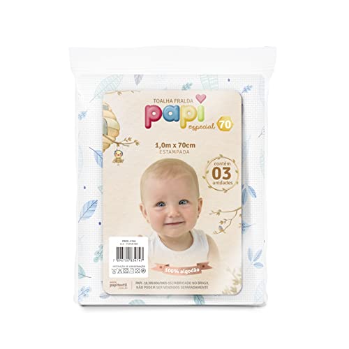 Toalha de Fralda Papi Estampada 1, 0M X 70cm 03 Un, Papi Textil, Azul