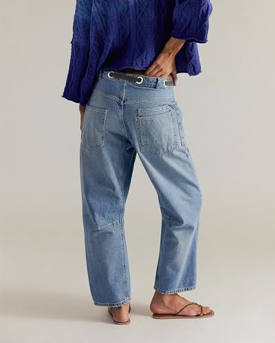 Winioder Baggy Barrel Jeans for Women Y2K Low Rise Wide Leg Drawstring Denim Pants Cute Color Block Patchwork Boyfriend Jeans4