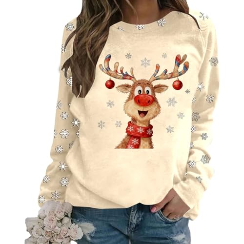 Womens Christmas Sweatshirt Reindeer Graphic Long Sleeve Holiday Pullover - image 1