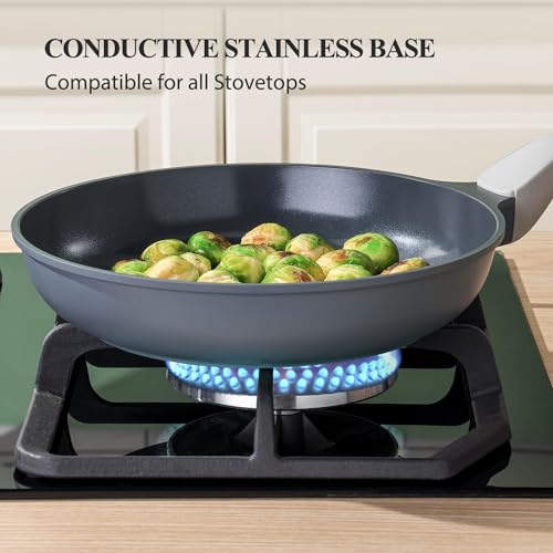 PRICUSIS Nonstick Ceramic Frying Pan with Lid, 8/10 Inch Skillet with Stay Cool Handle, Fully Coated, 100% Dishwasher Safe, PTFE PFAS & PFOA Free (8 Inch, Coconut White by PRICUSIS - Image 7