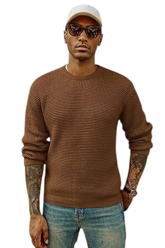 Image of ColorChakra Waffle Knit Mens Sweater Woolen Round Neck Wool Pullover