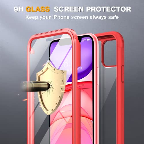 Image of Miracase Glass Series for iPhone 11 Case 6.1 inch, Upgraded Full-Body Rugged Phone Bumper Case Cover with Built-in 9H Tempered Glass Screen Protector and Camera Protector, Red
