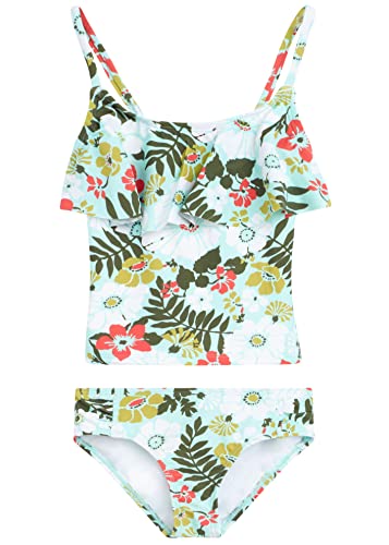 Kanu Surf Girls' Charlotte Flounce Tankini Beach Sport 2-Piece Swimsuit, Spring Bouquet Ice Green, 8