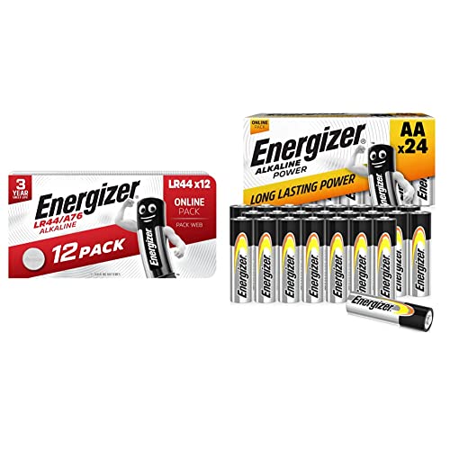 Energizer LR44 Batteries, 12 Pack, LR44/A76 Battery Pack - Amazon Exclusive & AA Batteries, Alkaline Power, 24 Pack, Double A Battery Pack - Amazon Exclusive