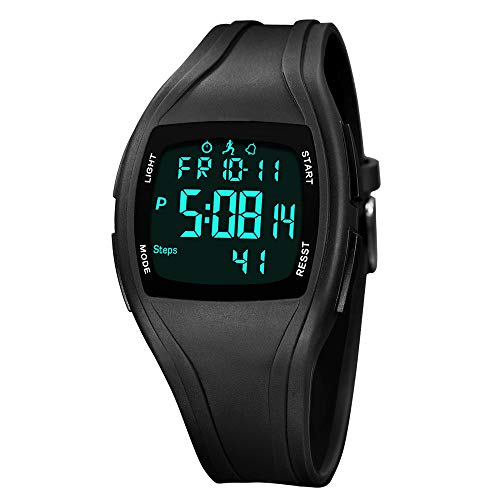 Sports Digital Watch, Easy-to-Read Digital Watch with Light, Waterproof Digital Watch Pedometer Watch Sport Watch with Date Time EL Backlit Stopwatch Calorie Counter