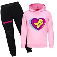 DEFANGYP Children's sportswear set, printed hoodie and jogging pants, two piece sportswear set, gift for girls aged 1-13 (Pink-130cm)