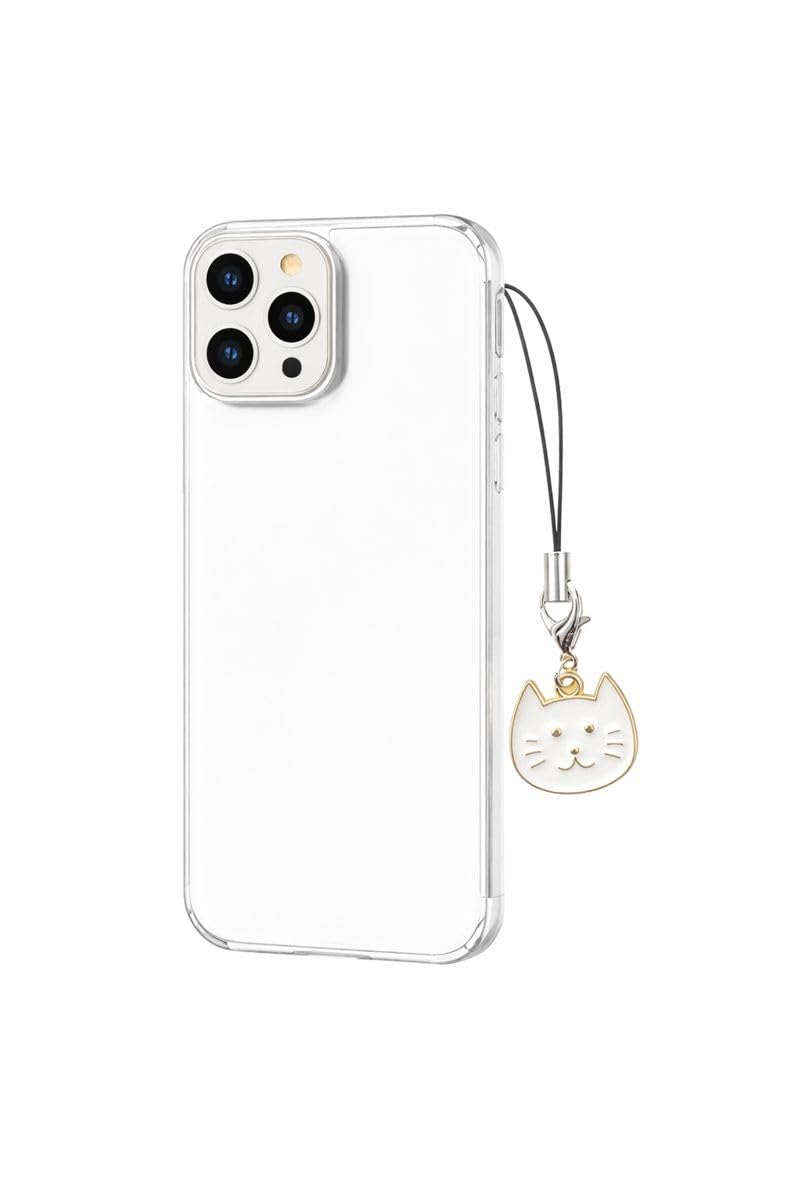 Cat Phone Charm White and Gold Enamel Mobile Strap with Metal Cla | Adds a stylish decorative touch to phones, tablets, cameras, keychains, bags-image-37