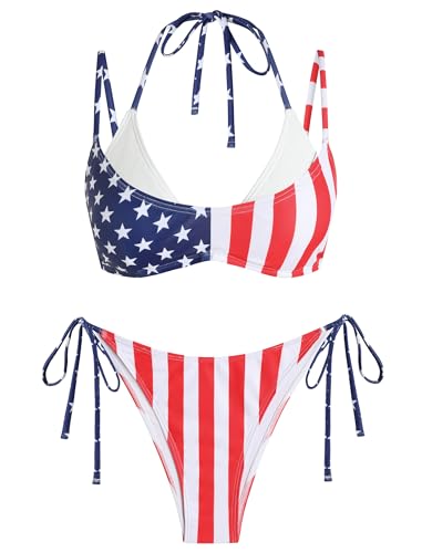 Image of ZAFUL Women's Polka Dot Bikini Set Double Layer Halter Swimsuit Colorblock Side Tie 2 Piece Bathing Suit