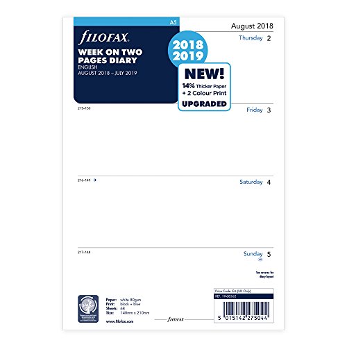 Filofax August 2018 to July 2019, A5, Academic Week to View Refill, English (C68562-19)