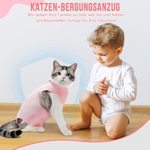 Eyein Katzenbody nach OP, Atmungsaktiver bequemer Erholungsanzug Anti-leckende Katzen-Operationsanzug mit Mesh Design für Katze Body Operation - Katzen Kätzchen E-Halsband Alternative (Hellrosa, M)