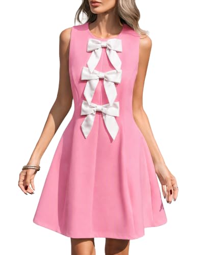 Image of YEXPINE Women's Bow Front Mini Dress A Line Cocktail Party Dress