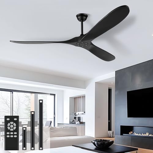 heimo 60 Inch Black Ceiling Fan No Light，Indoor Outdoor 3 Blade Wood Ceiling Fans Without Lights for Patios Bedroom Living Room Farmhouse Big Outside Fan for Sloped Angled Ceiling by heimo - Used condition - US$143.56