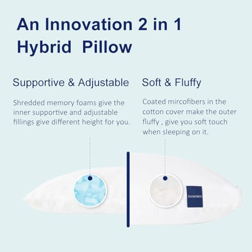 Image of ACCURATEX Queen Pillow 1-Pack, Adjustable Shredded Memory Foam Pillow | Hybrid memory foam & down alternative pillow for neck pain relief. Adjustable loft for side, back & stomach sleepers