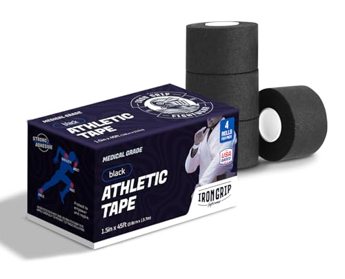 Iron Grip Fightwear Premium Sports Medical Athletic Tape Black (4-Rolls) 1.5in x 45 ft | 100% Cotton, Easy Tear, No Sticky Residue | Best Tape for Jiu-Jitsu Athletes & Trainers | Ankles and Wrist |