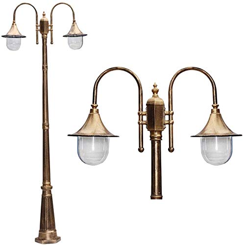 Classic Candelabrum 2-Arm Outdoor Lamp Bronze Color Garden Lamp Vintage E27 Pathway Lamp Outdoor Stand Lamps Aluminum and Acrylic Screen Lawn Community Ground Garden Lighting 230CM