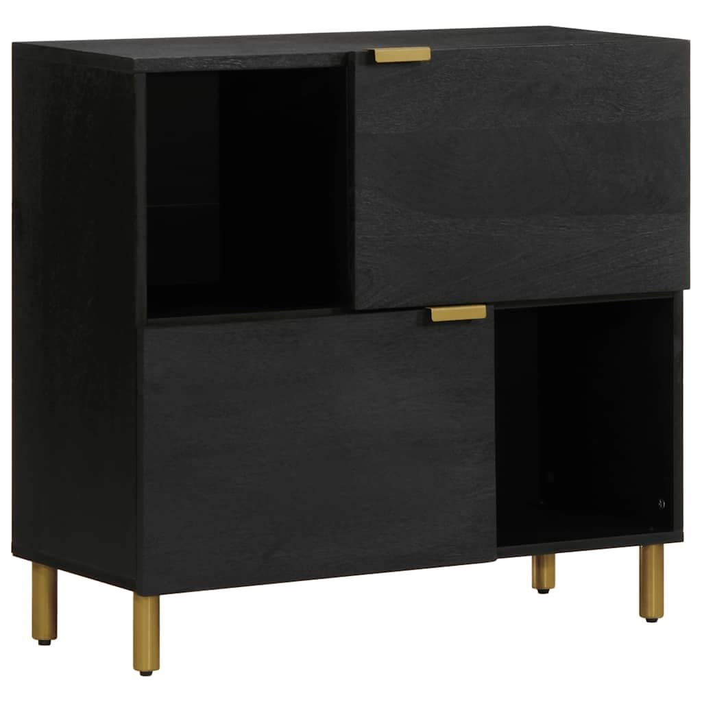 Meuble de rangement en bois d'ingénierie noir avec pieds métal