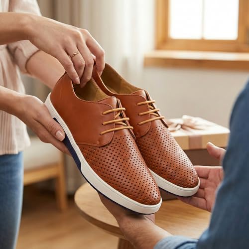 Image of konhill Men's Casual Oxford Shoes - Breathable Dress Shoes Loafers Lace-up Flat Sneakers