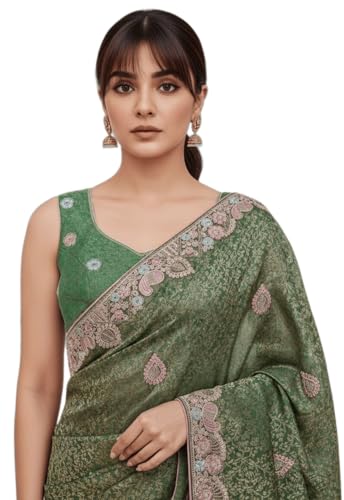 Image of Glory Sarees Women's Pure Soft Silk Banarasi Saree Traditional Embroidery Paisley Border With Blouse Piece (Qualamkars 103 Parent A)