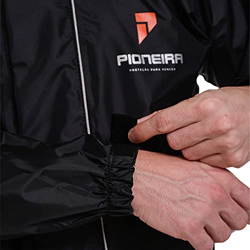 Capa de chuva Pioneira Nylon Impermeável Motoqueiro Motoboy Com Gola Touca e bolso preta GG