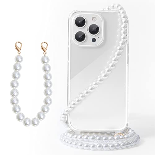 Handodo iPhone 12/12 Pro ケース アイフォン12/12 Pro 用カバー パールチェーン透明ケース iphone 12/12 Pro ケース ショルダー パールストラップ 肩がけ 首掛け 紐付き ストラップ二本付き 透明 PC + 軽量 シリコン TPUバンパー 耐衝撃 傷防止 全面保護 アイフォン 12/12 Pro スマホケース