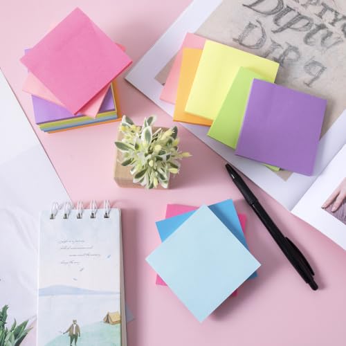 Image of Wowivy Pack of 16 Sticky Notes, 76 x 76 mm, Bright Colours Self-Adhesive Notes Pads, Sticky Notes, Recyclable, Easy to Post for Home, Office, 55 Sheets /Pad, 880 Sheets Total