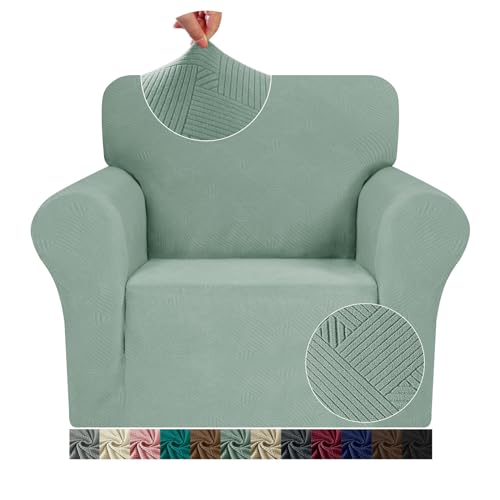 JIVINER Chair Cover for Living Room, 1 Piece Armchair Sofa Slipcovers Stretch Pet Friendly Couch Furniture Protector Covers with Elastic Bottom (Chair, Pea Green)