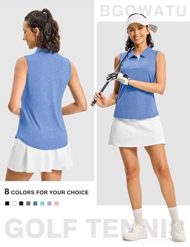 Image of BGOWATU Women's Golf Shirts Sleeveless Polo Shirts Collared 3 Buttons Tennis Tank Tops UV Protection Quick Dry