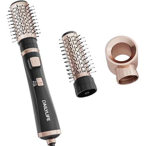 DAILYLIFE Blow Dryer Brush, Rotating Hair Dryer Brush with Detachable Brushes, Ionic Heated Round Brush, 3-in-1 Hot Air Spin Brush Set, 3 Temperature Settings, for Middle Long Hair, Updated Cover