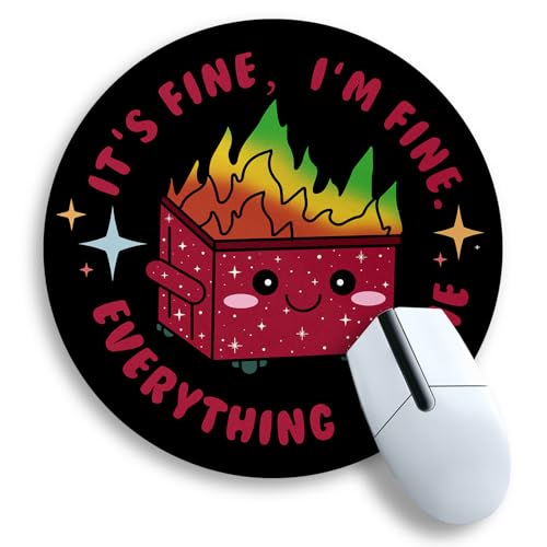 Image of Gctriki Dumpster on Fire Mouse Pad, Cute Round Mouse Pads for Desk, Funny Red Dumpster Mousepad for Laptop Gaming, Stitched Edge Non-Slip Rubber Base, Cute Office Desk Accessories Decor for Women