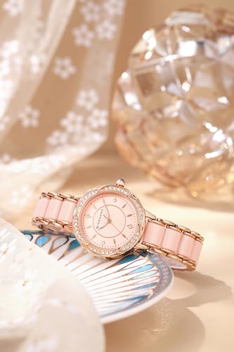 Image of Giordano Flower Case Watch for Women with Crystal-Studded Bezel, Diamond Hour Markers & Dual Tone Stainless Steel Strap