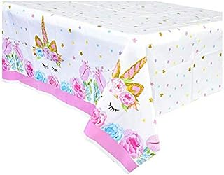 Dusenly Plastic Unicorn Tablecloth Disposable Unicorn Table Cover for Birthday Unicorn Party Table Cloth Decorations, 130 * 220cm