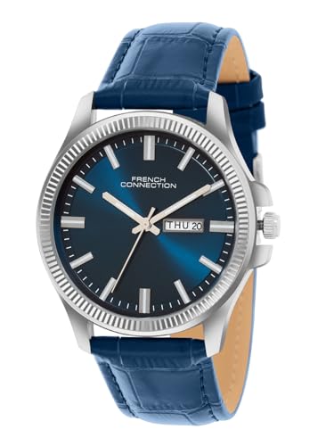 Image of French Connection Sunray Blue Round Dial with Blue Leather Strap Watch for Mens - FCN0121UL