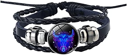 YeLukk Men's &Women's Leather Bracelets,Retro Adjustable Twelve Zodiac Constellation Braided Rope Bracelet,Beaded Hand Woven Punk Chain Cuff,The Best Gift for Friends and Relatives (Taurus)