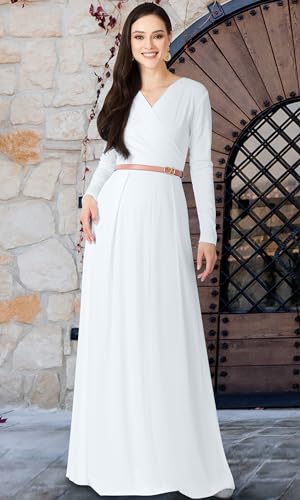 Image of KOH KOH Womens Long Sleeve V-Neck Flowy Modest Elegant Evening Maxi Dress