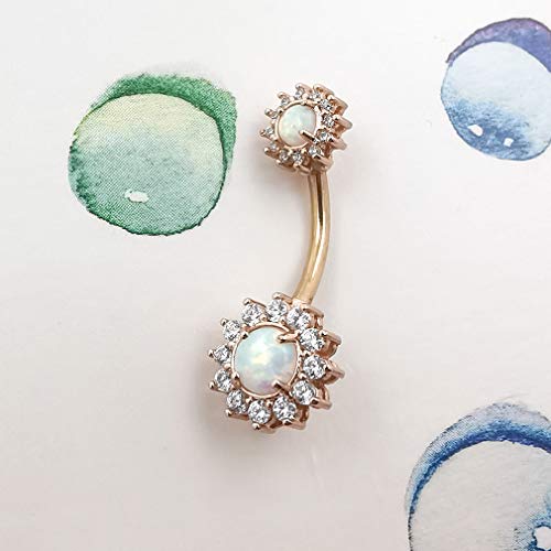 Excepro 14G(1.6Mm) Double Round Cubic Zircon Filigree Opal Center 316L Surgical Steel Curved Barbells Stud Navel Rings Belly Piercing #TOP2