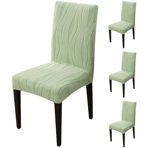 Image of HOKIPO 200 GSM Stretchable Knitting Jacquard Chair Cover Set of 4,'Nestiva Series' Pastel Green (AR-6072-GRN)