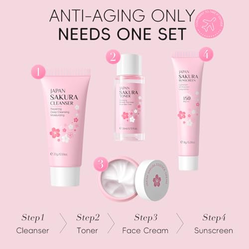 Sakura Womens Gift Sets-Sakura Shower Gift Sets for Women-Teenage Girl Gift-Toiletries Gift Set With Travel Size Cleanser,Toner,Face Cream,Sunscream,Shampoo,Conditioner and Body Wash-7Pcs Skincare Set - Image 6