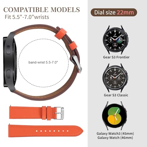 22mm Premium Italy Leather Watch Bands Compatible with Samsung Watch 3 45mm, Galaxy 46mm, Gear S3 Frontier, Quick Release Wear-resistant Leather Watch Straps Replacement Band for Women Men(Pack of 2)