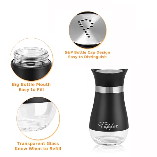 image for Accmor Salt and Pepper Shakers Set with Holder, 4 oz Stainless Steel S