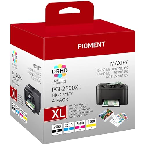 4er-Pack 2500XL Kompatibel mit Canon PGI-2500XL PGI-2500 XL Multipack Druckerpatronen für Canon Maxify MB5150 MB5050 MB5350 MB5450 MB5155 MB5455 iB4050 iB4150 (Schwarz, Blau, Rot, Gelb)